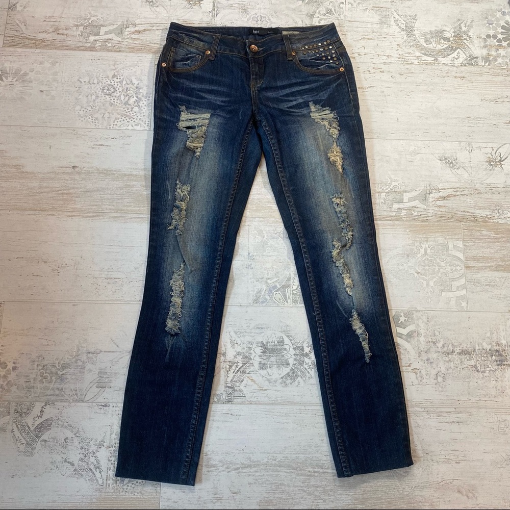 Kensie Denim Scarlett Studded and Ripped Jeans